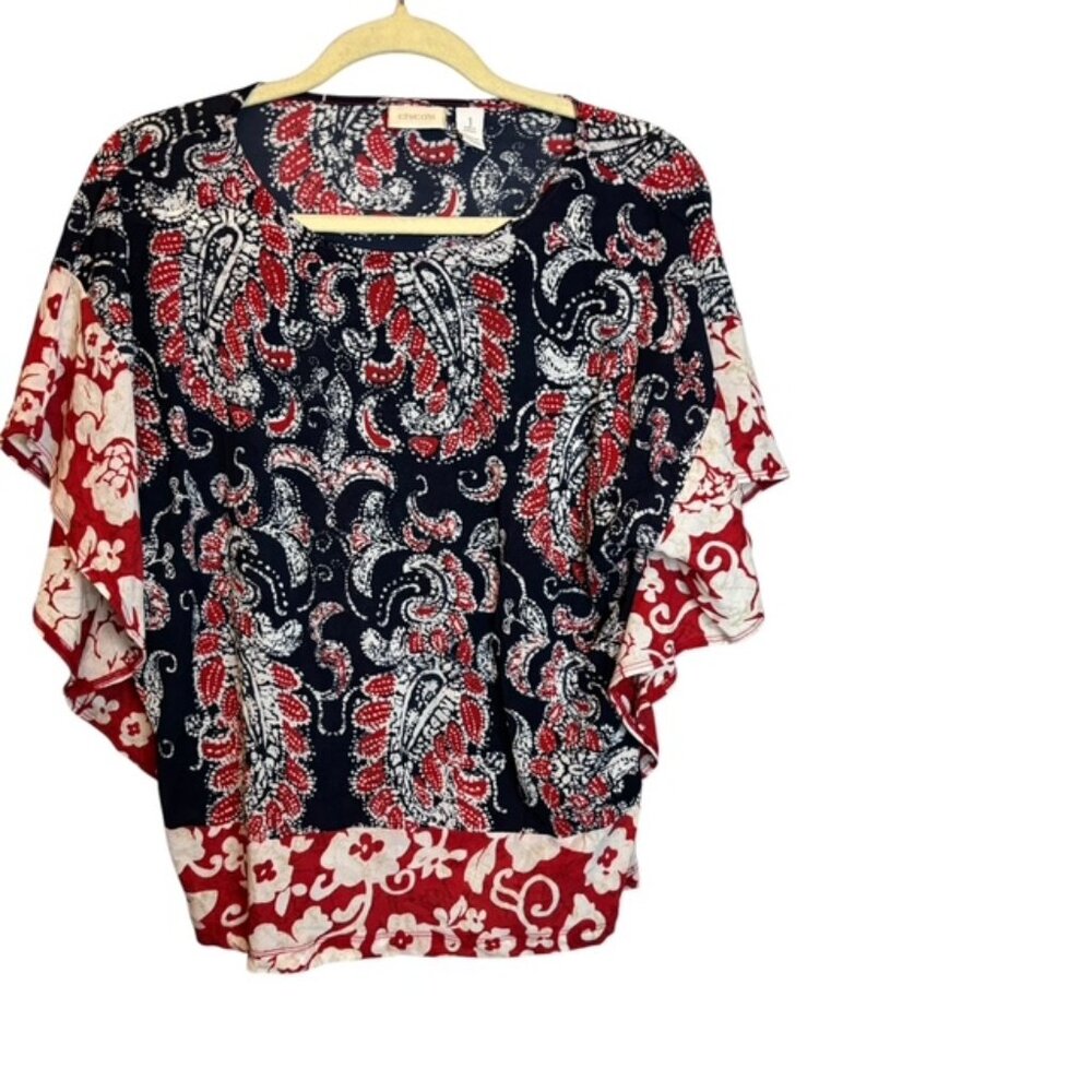 Chico's Blouse Women's Medium lightweight Paisley Boho Flutter Sleeves Chicos 1